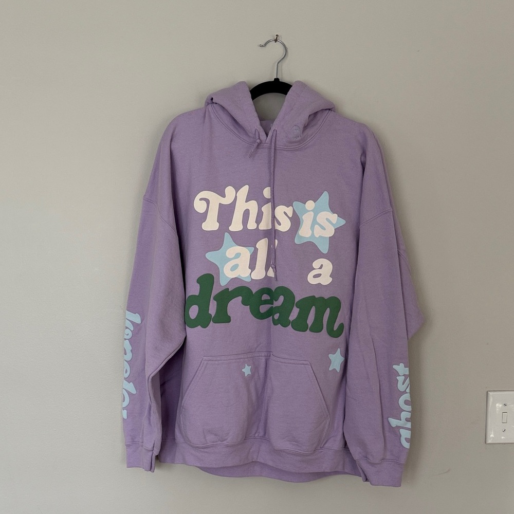 LONELY GHOST Purple Hoodie with Green and White Text